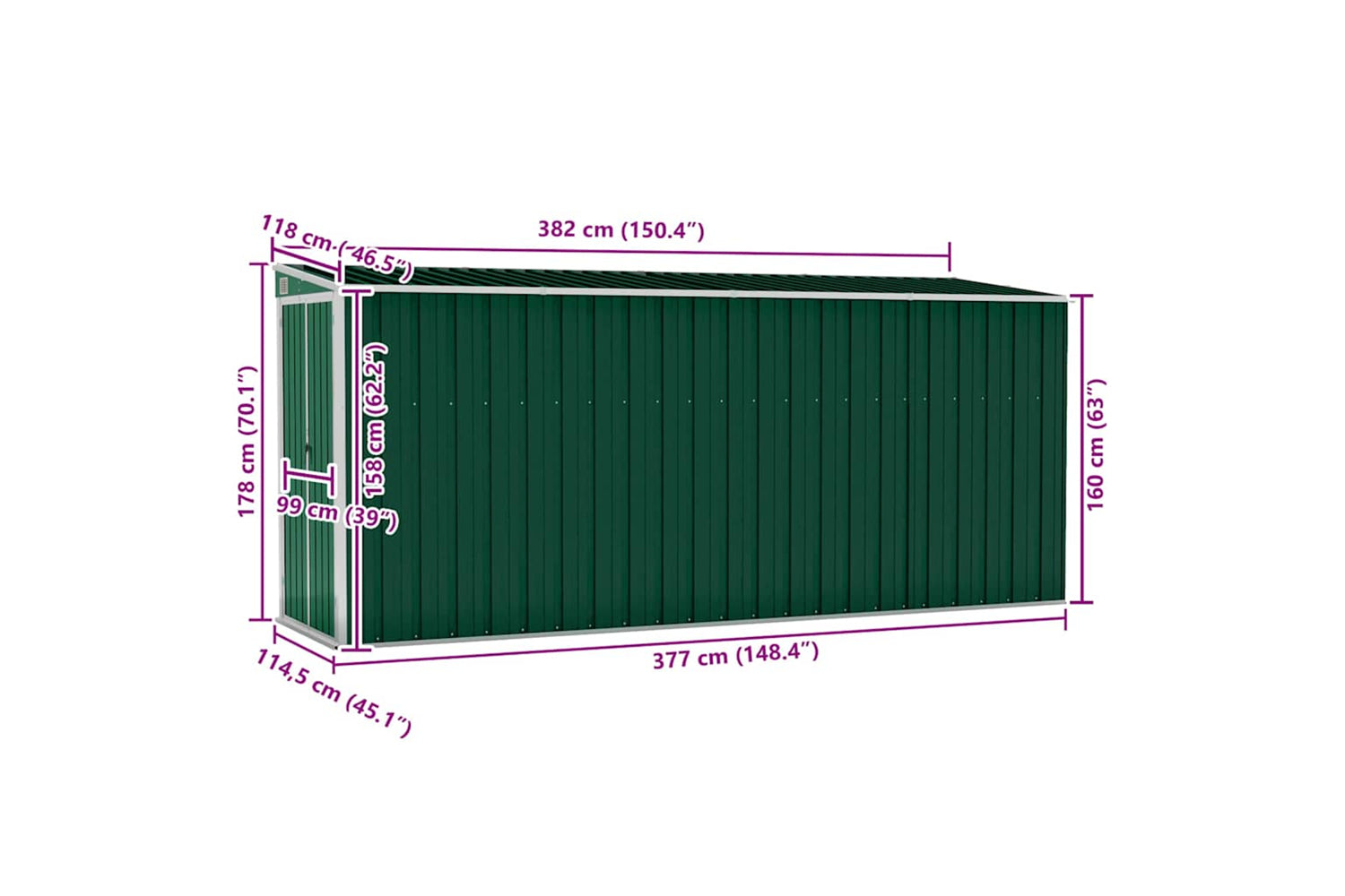 vidaXL 316229 Wall-mounted Garden Shed Green 118x382x178cm Galvanised Steel-6