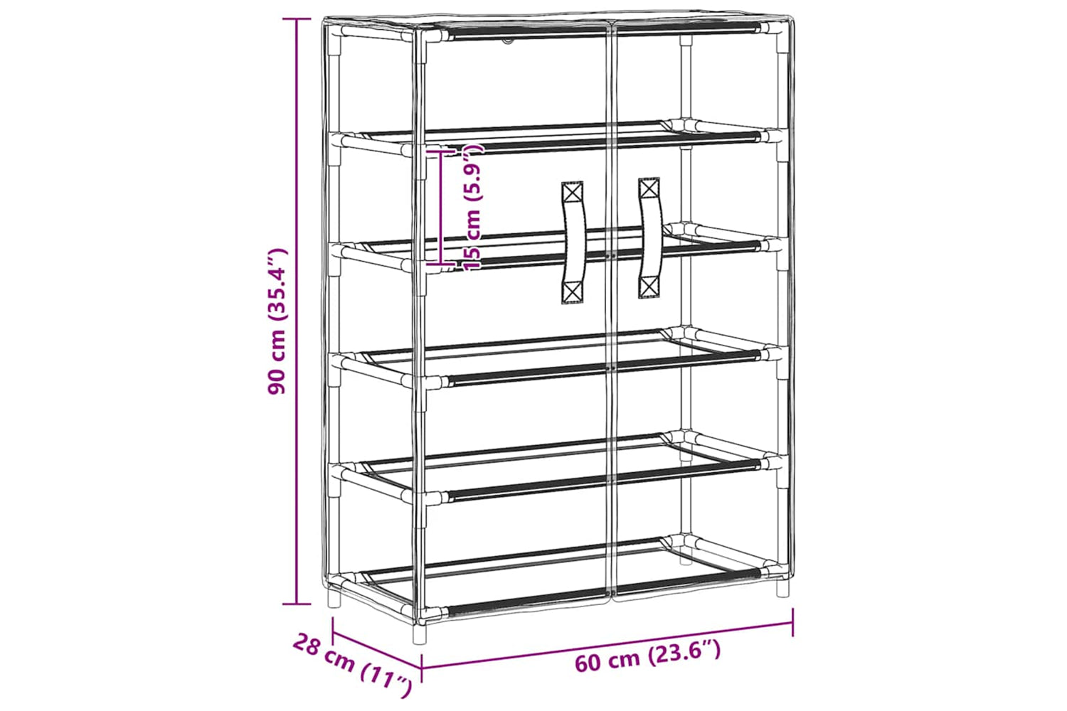 vidaXL 337262 Shoe Cabinet Grey 60x28x90cm Fabric-8