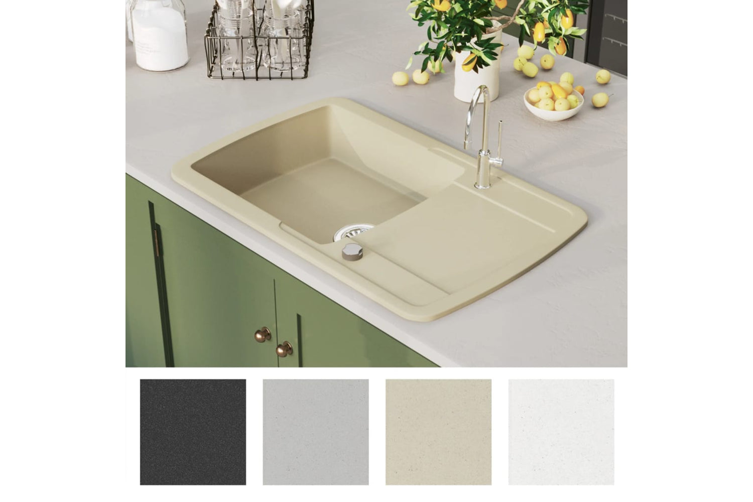 Vidaxl Granite Kitchen Sink Single Basin Beige-6