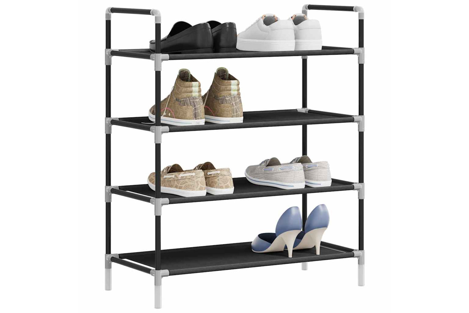 Vidaxl 245628 Shoe Rack With 4 Shelves Metal And Non-woven Fabric Black-2