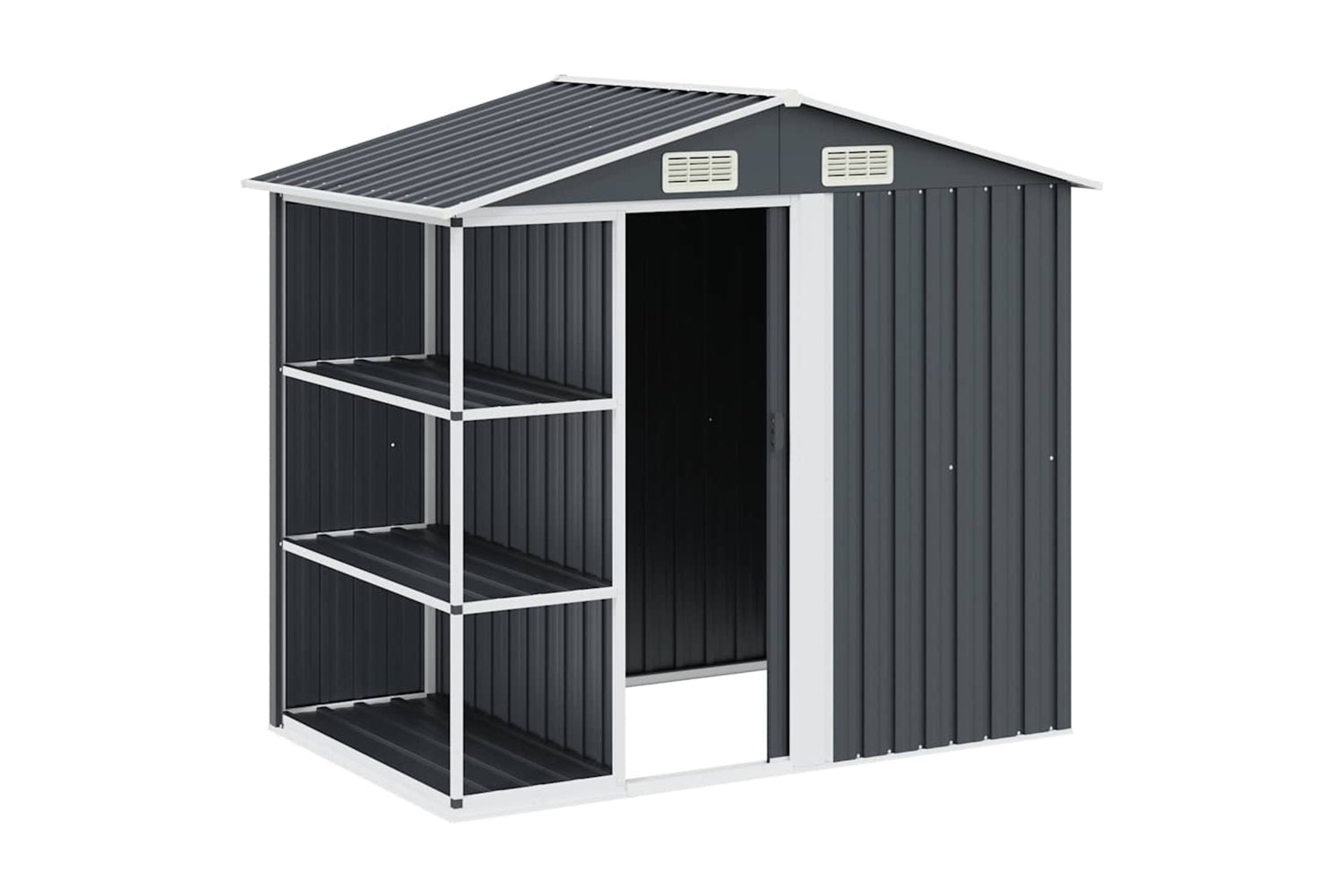 vidaXL 47106 Garden Shed With Rack Anthracite 205x130x183cm Iron-2