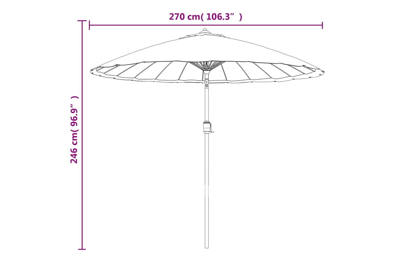 vidaXL 47310 Outdoor Parasol With Aluminium Pole 270cm Black-7