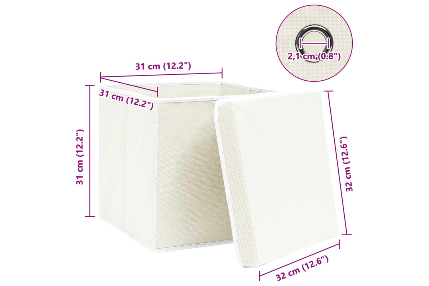 Vidaxl 288350 Storage Boxes With Lids 4 Pcs White 32x32x32 Cm Fabric-6