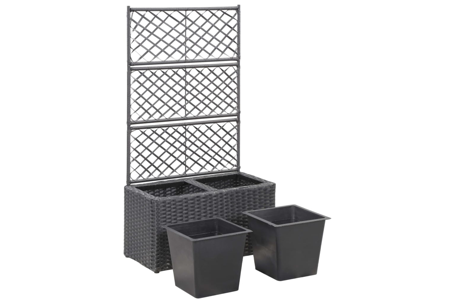 vidaXL 46931 Trellis Raised Bed With 2 Pots 58x30x107cm Poly Rattan Black-4