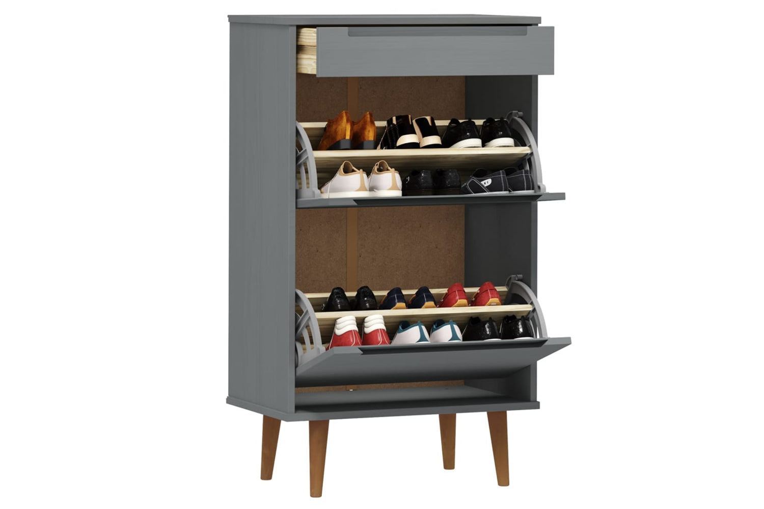 vidaXL 350527 Shoe Cabinet Molde Grey 59,5x35x103cm Solid Wood Pine-2