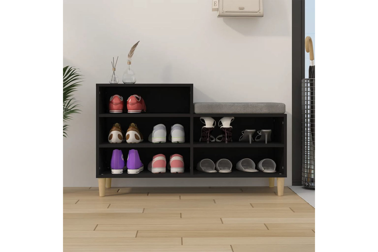 vidaXL 819725 Shoe Cabinet Black 102x36x60cm Engineered Wood-2