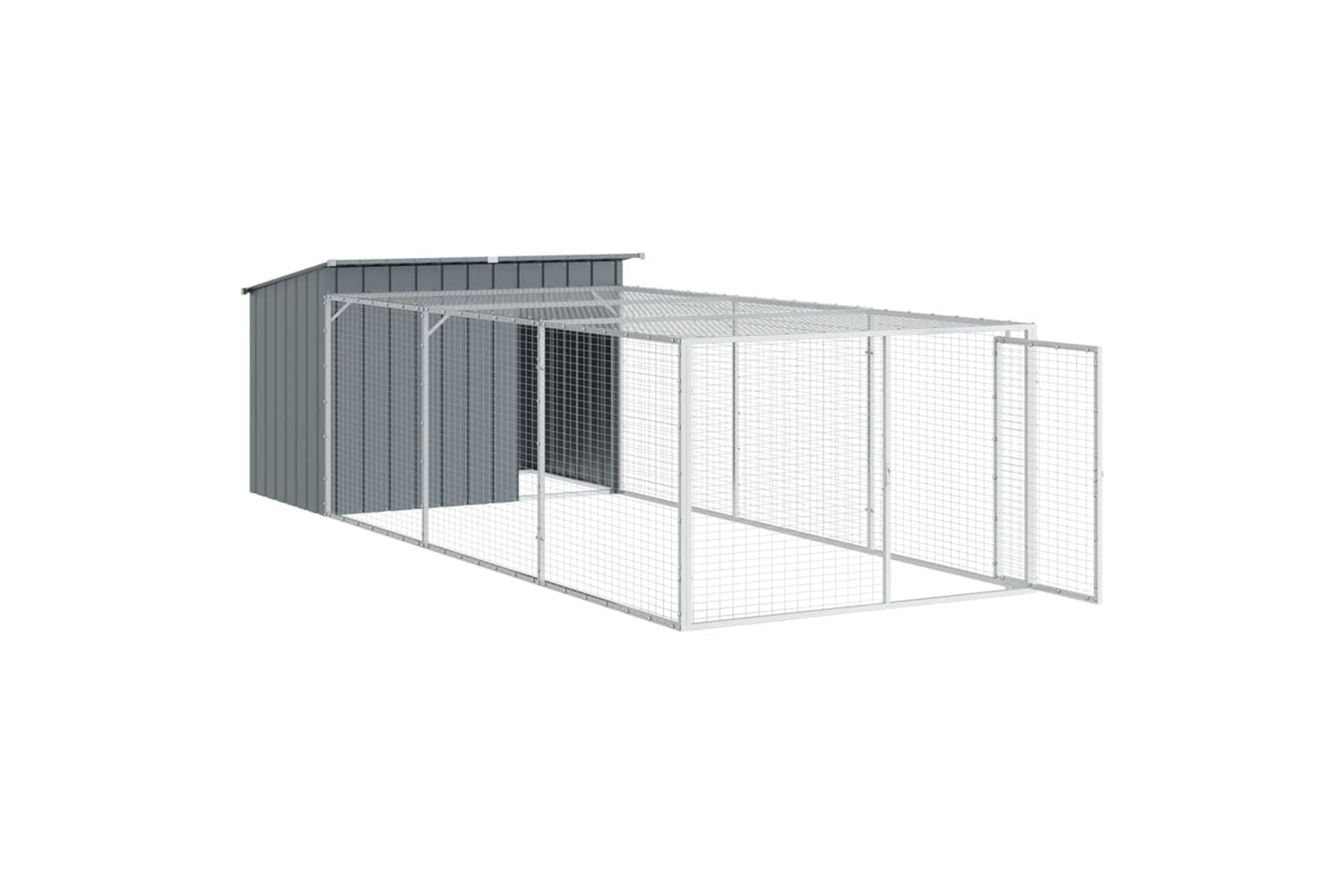 Vidaxl Dog House With Run Anthracite 153x396x110 Cm Galvanised Steel-3