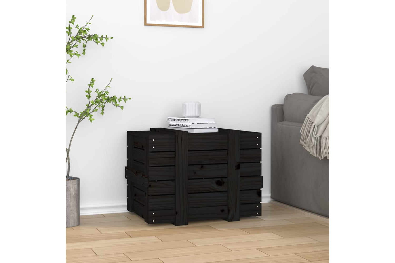 vidaXL 824997 Storage Box Black 58x40.5x42cm Solid Wood Pine-2