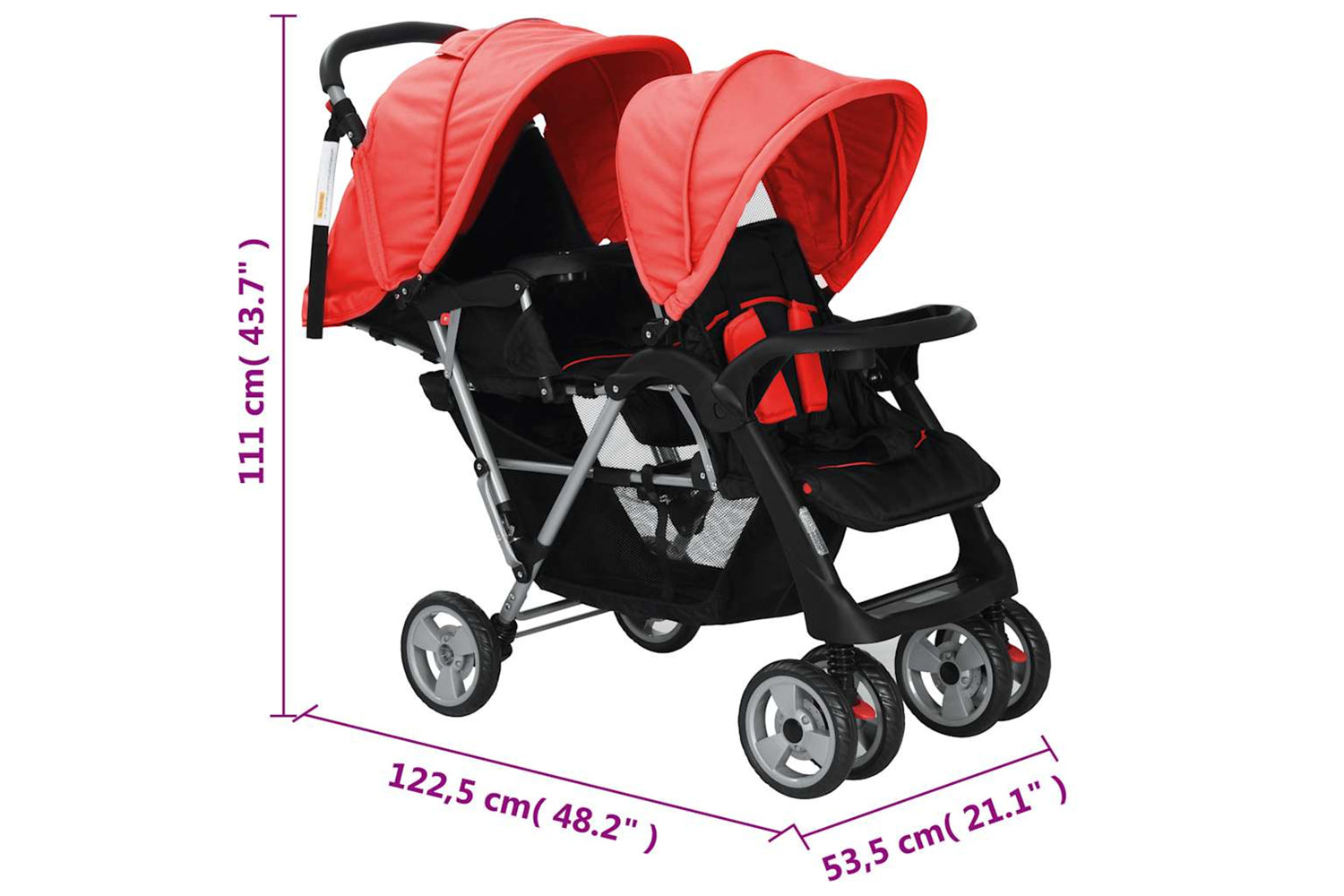 Vidaxl Tandem Stroller Steel Red/Black-8