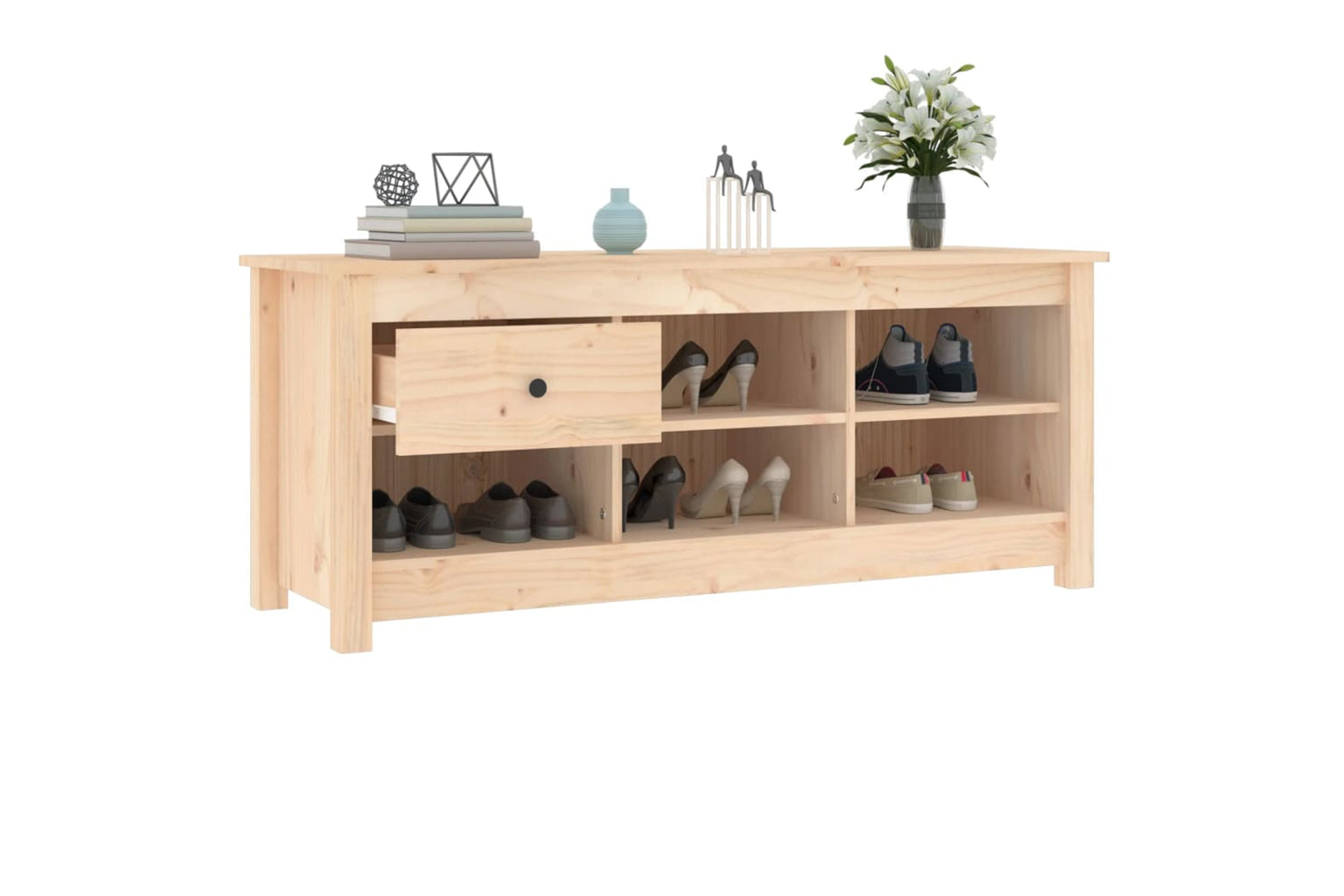vidaXL 814594 Shoe Cabinet 110x38x45.5cm Solid Wood Pine-7