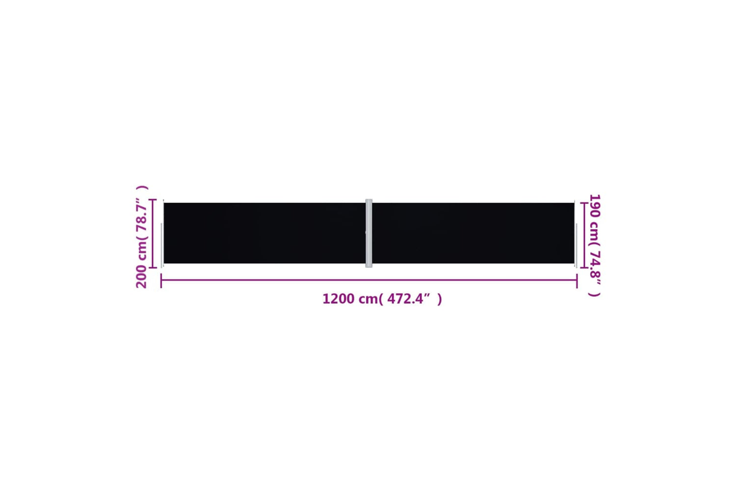 vidaXL 318078 Retractable Side Awning Black 200x1200cm-7