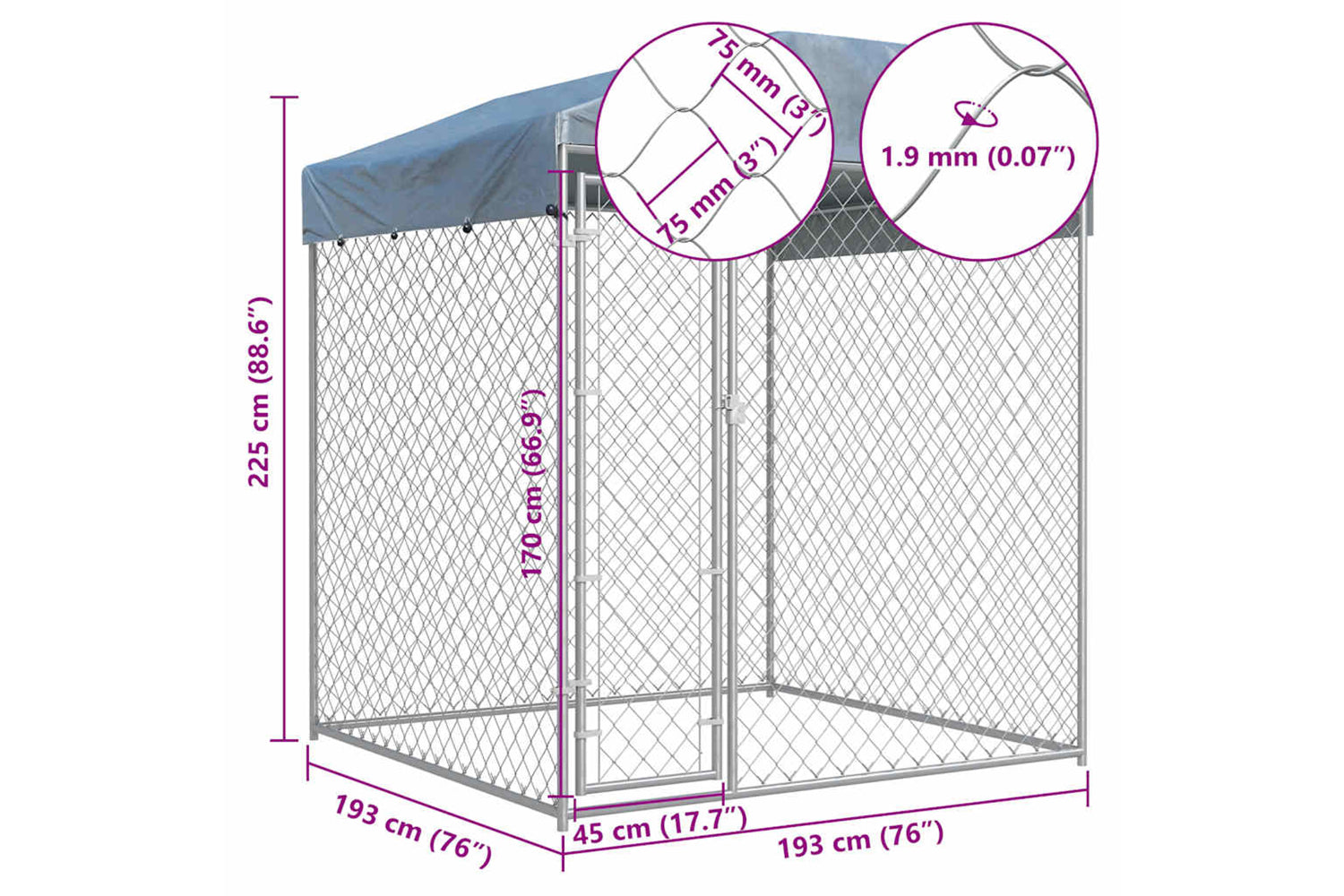 Vidaxl Outdoor Dog Kennel With Canopy Top 193x193x225 Cm-5