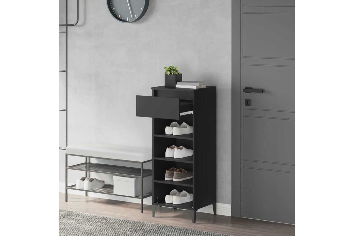 vidaXL 819781 Shoe Rack Black 40x36x105cm Engineered Wood-2