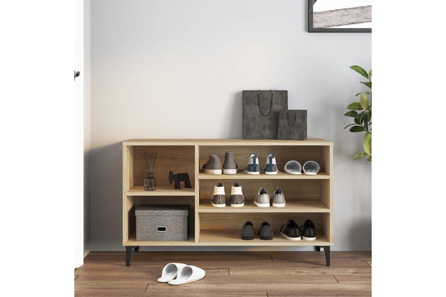 vidaXL 819751 Shoe Cabinet Sonoma Oak 102x36x60cm Engineered Wood-2