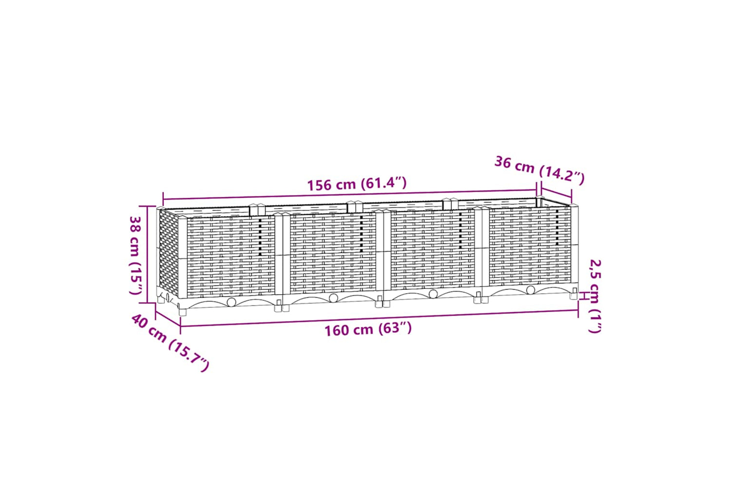 vidaXL Raised Bed 160x40x38cm Polypropylene-7