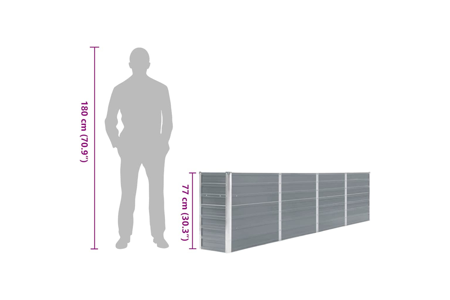 vidaXL 47048 Raised Garden Bed 320x40x77cm Galvanised Steel Grey-8