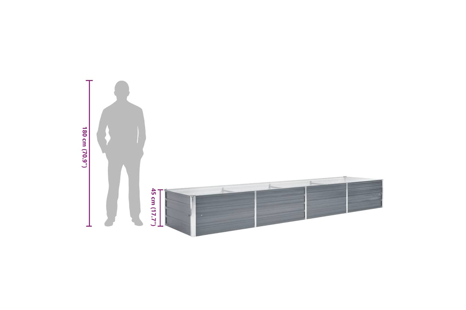 vidaXL 44846 Garden Raised Bed Galvanised Steel 320x80x45cm Grey-7