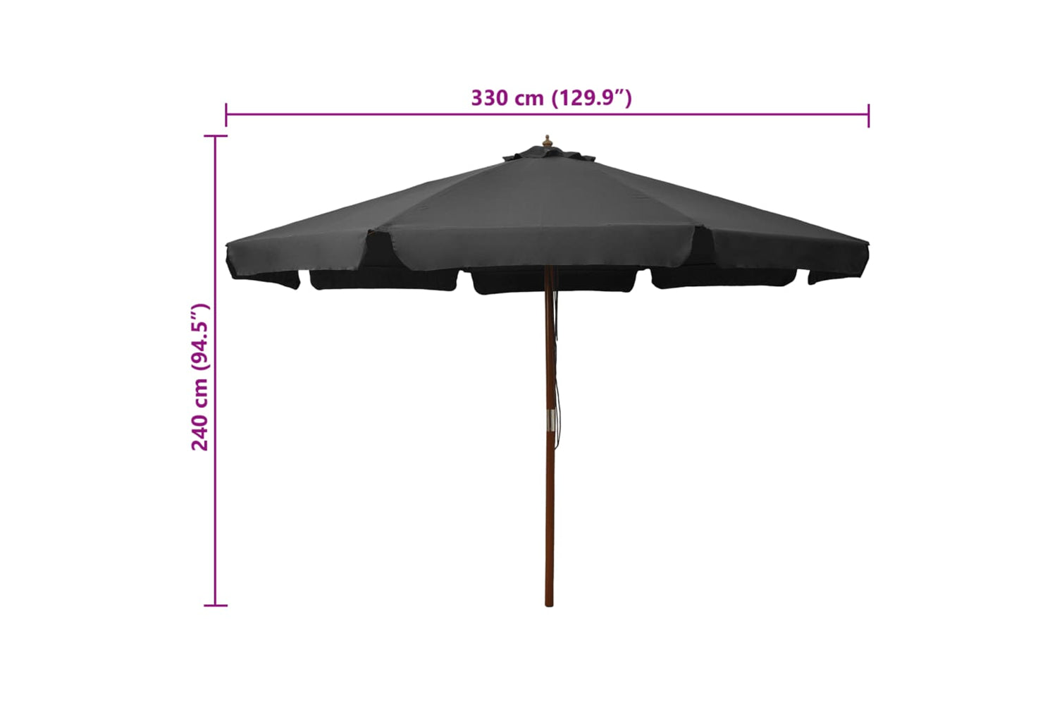 vidaXL 47214 Outdoor Parasol With Wooden Pole 330cm Anthracite-5