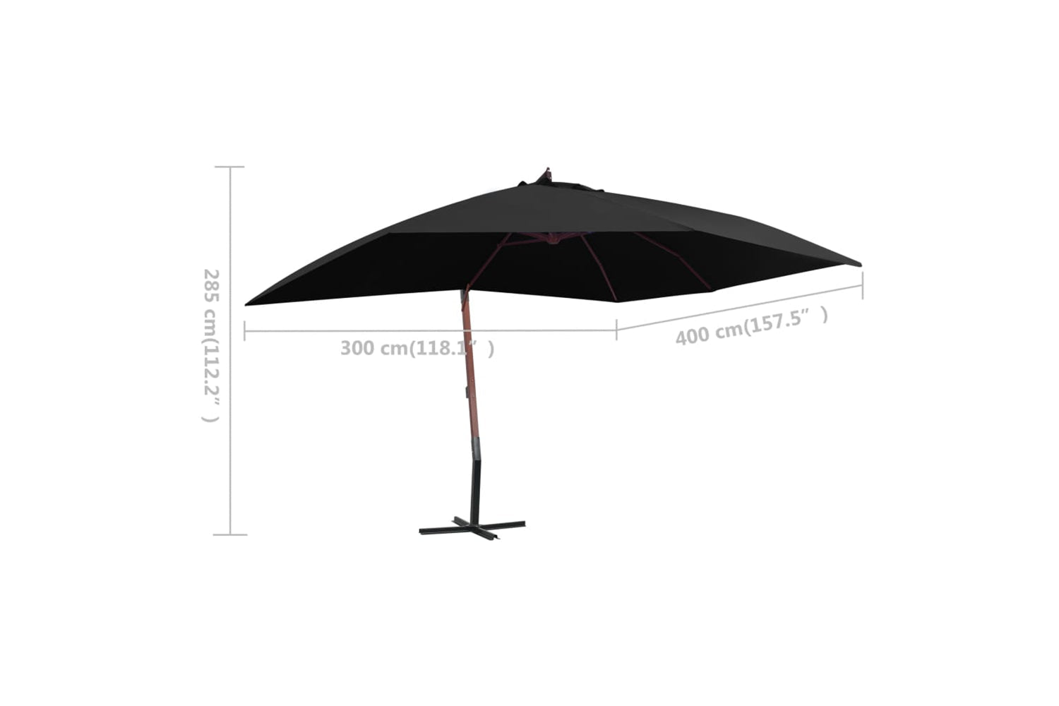 vidaXL 47122 Hanging Parasol With Wooden Pole 400x300cm Black-8