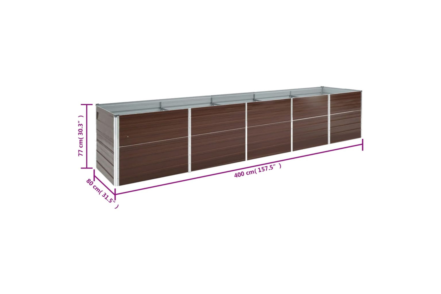 vidaXL 47062 Garden Raised Bed Galvanised Steel 400x80x77cm Brown-6
