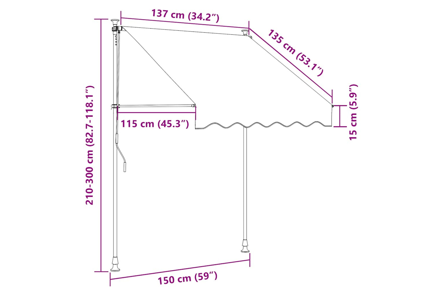 vidaXL 145842 Manual Retractable Awning With Led 150cm Blue And White-8