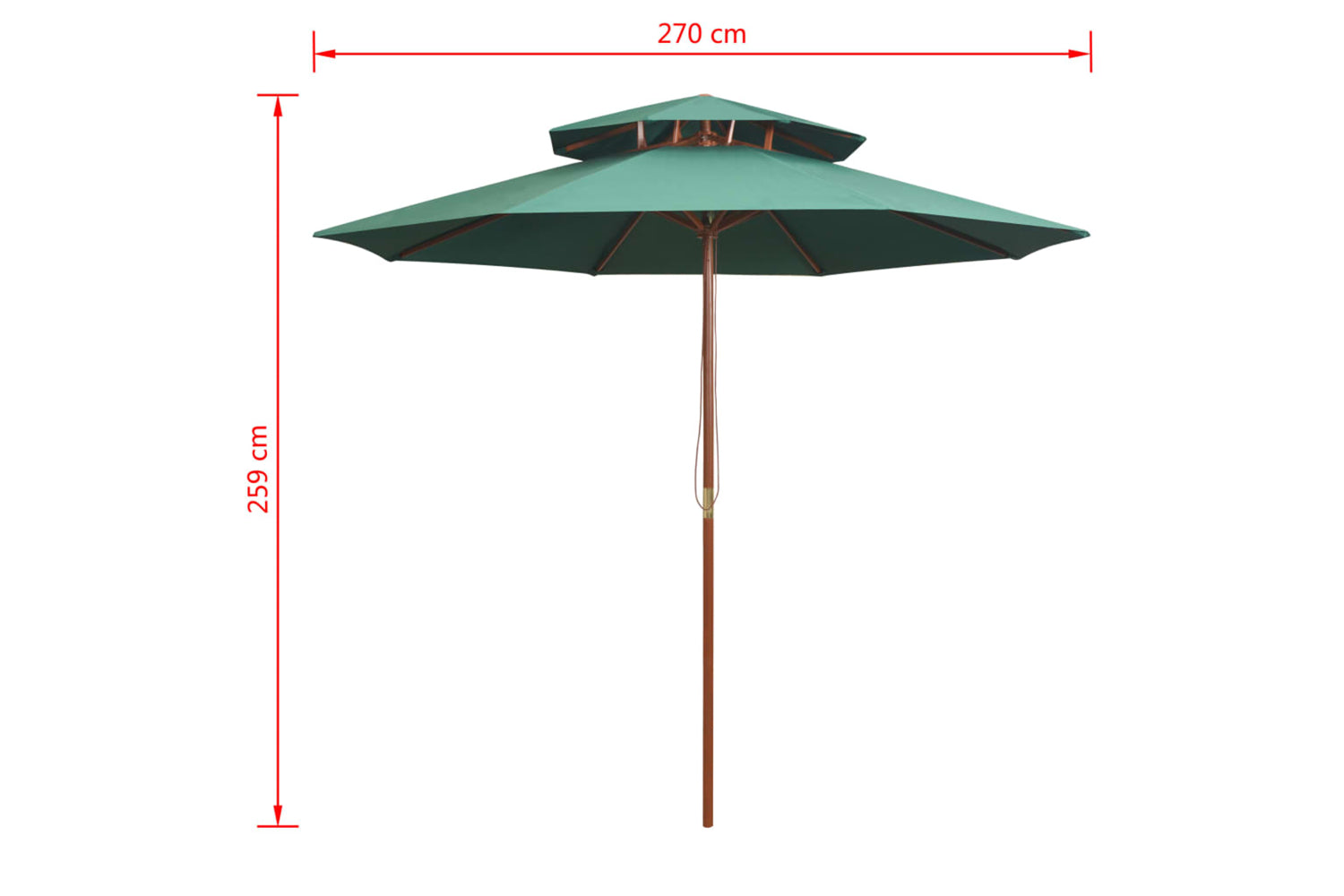 vidaXL 42963 Double Decker Parasol 270x270cm Wooden Pole Green-6