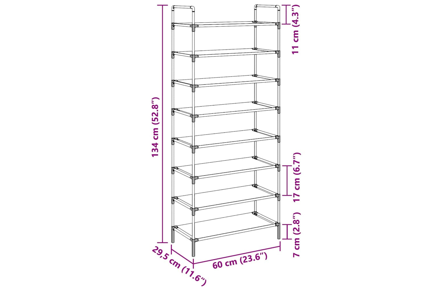 Vidaxl 245629 Shoe Rack With 8 Shelves Metal And Non-woven Fabric Black-7