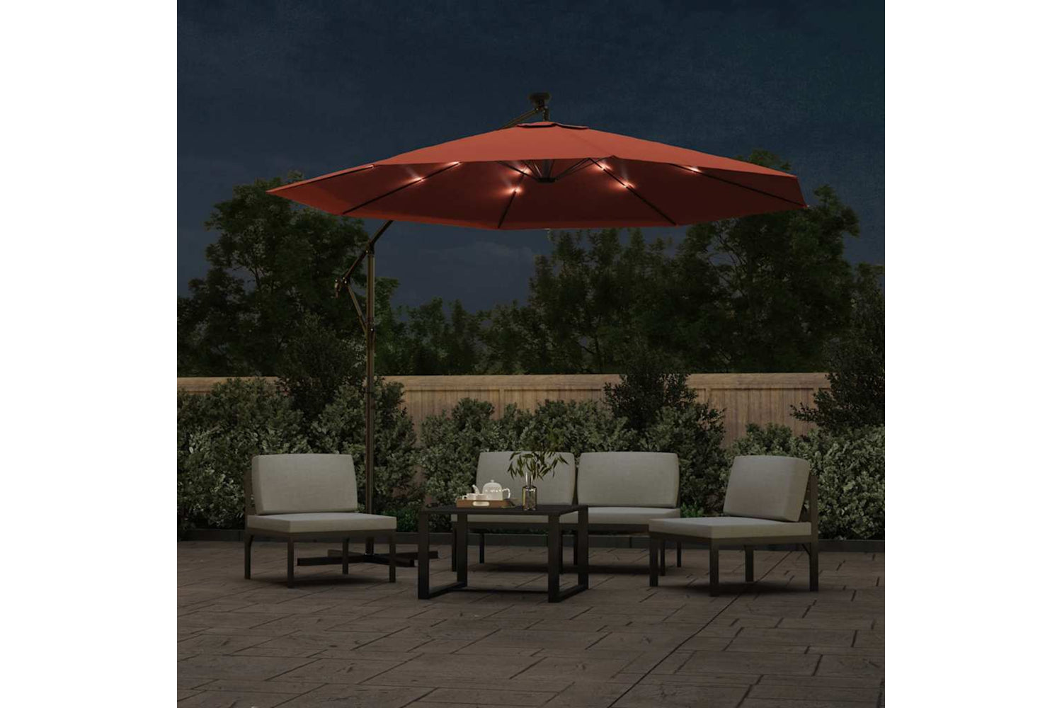 Vidaxl 313781 Cantilever Umbrella With Led Lights And Steel Pole Terracotta-2