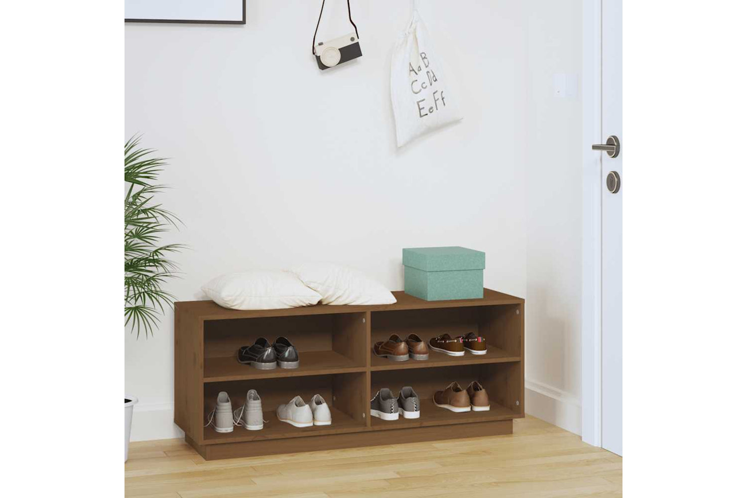 vidaXL 813543 Shoe Cabinet Honey Brown 110x34x45cm Solid Wood Pine-2