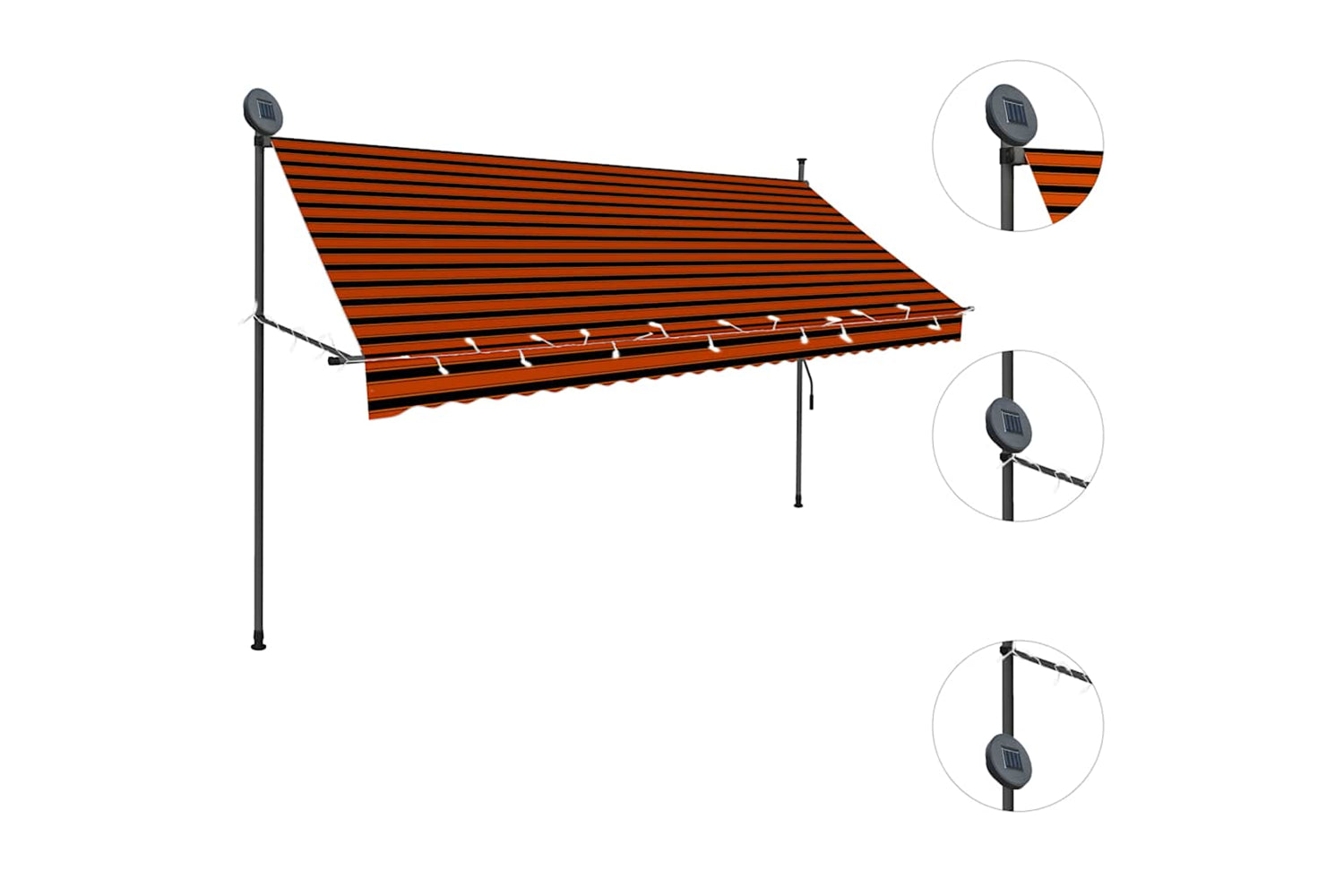 vidaXL 145880 Manual Retractable Awning With Led 300cm Orange And Brown-4