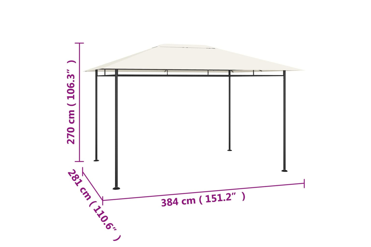 vidaXL 313921 Gazebo 384x281x270cm Cream 180 G/mÂ²-5