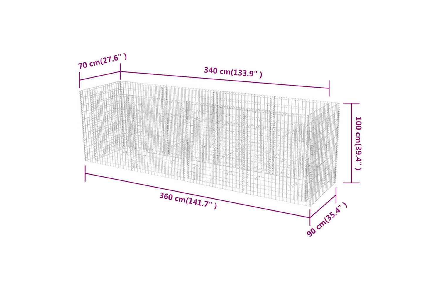 vidaXL 142553 Gabion Raised Bed Steel 360x90x100cm-5