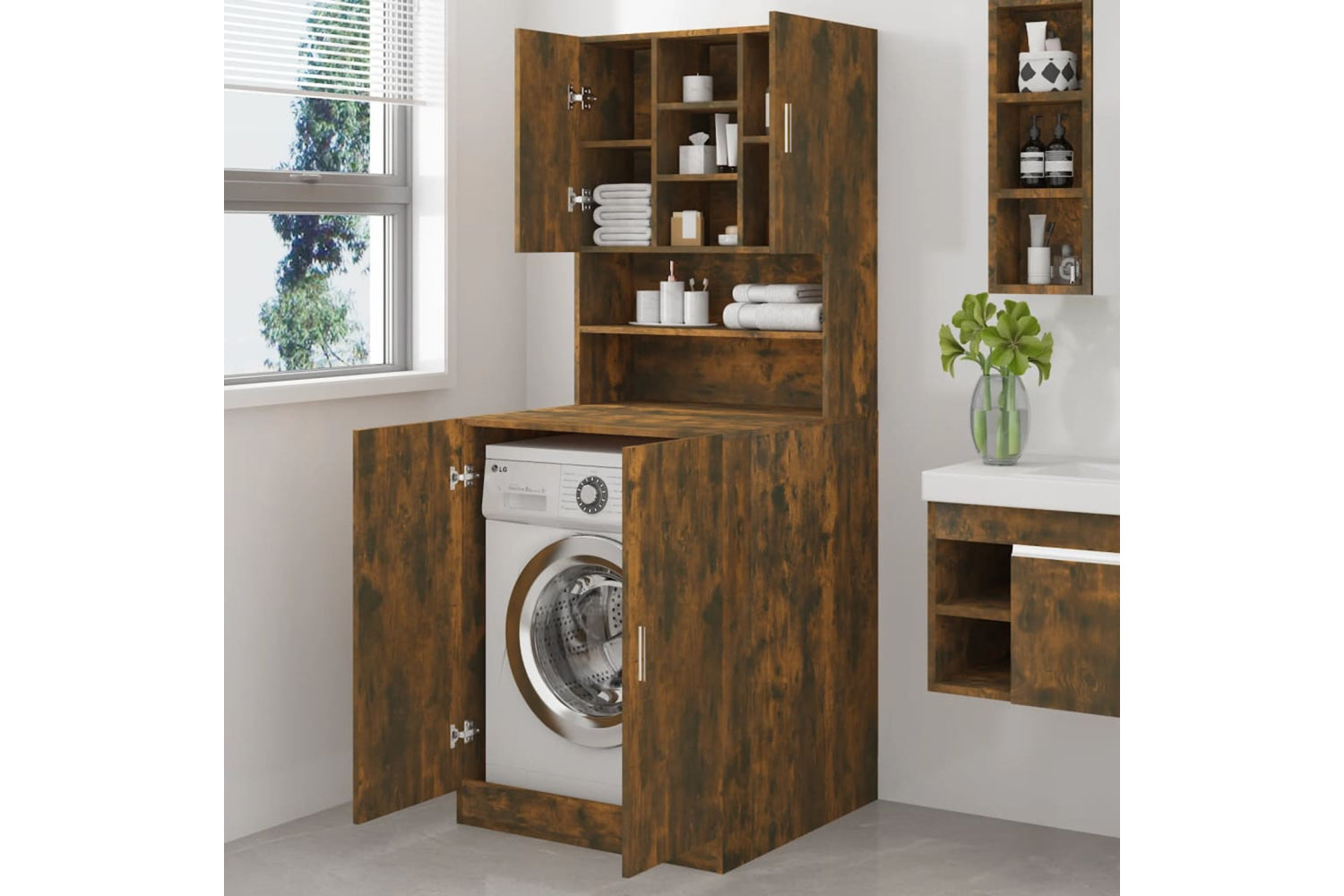 Vidaxl 3120182 Washing Machine Cabinet Smoked Oak Engineered Wood-2