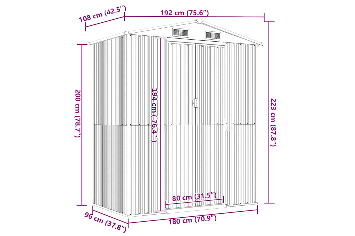 vidaXL 319267 Garden Shed Green 192x108x223cm Galvanised Steel-7