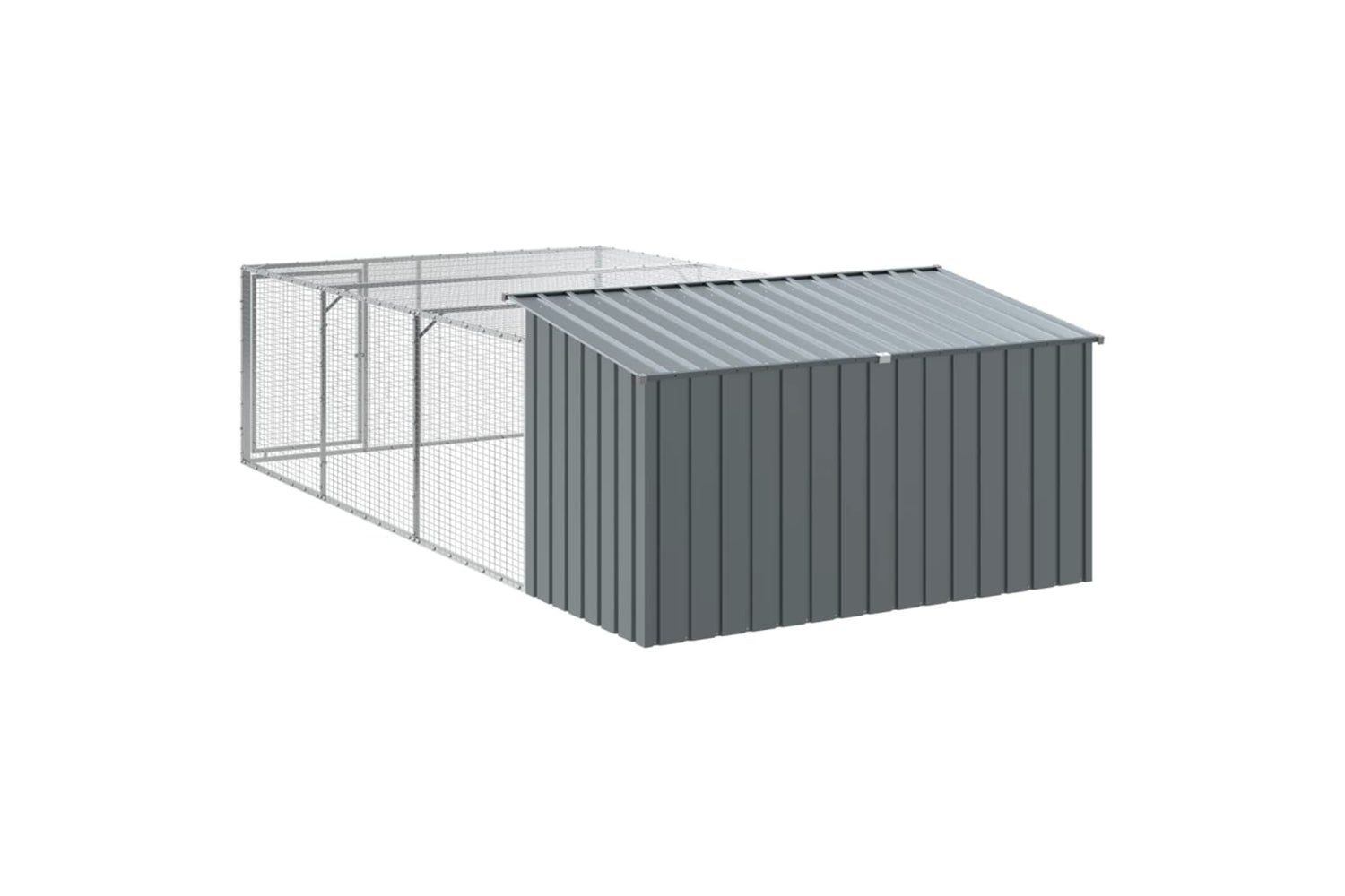 vidaXL 3214225 Dog House With Run Anthracite 197x396x110cm Galvanised Steel-6