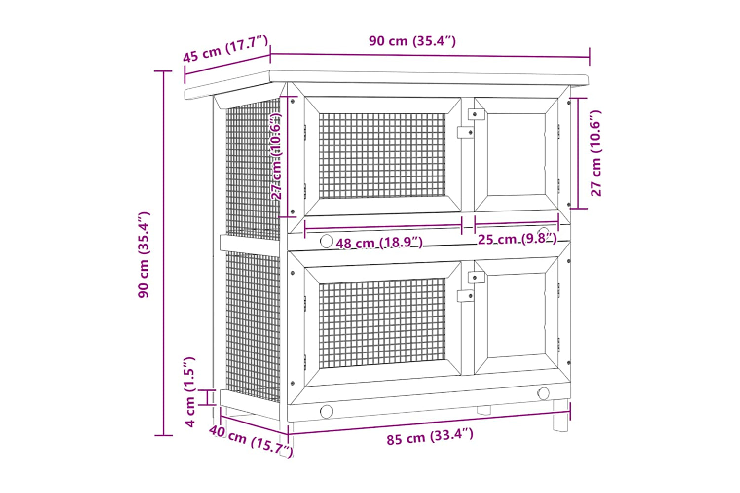 Vidaxl 170834 Outdoor Rabbit Hutch 4 Doors Grey Wood-7