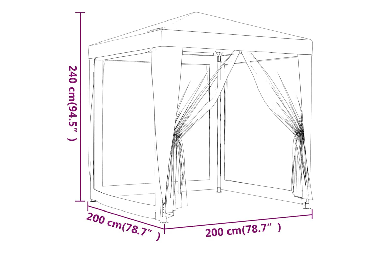 Vidaxl 48520 Party Tent With 4 Mesh Sidewalls 2x2 M White-6