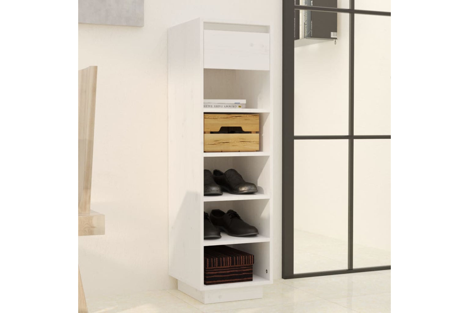 vidaXL Shoe Cabinet White 30x34x105cm Solid Wood Pine-7