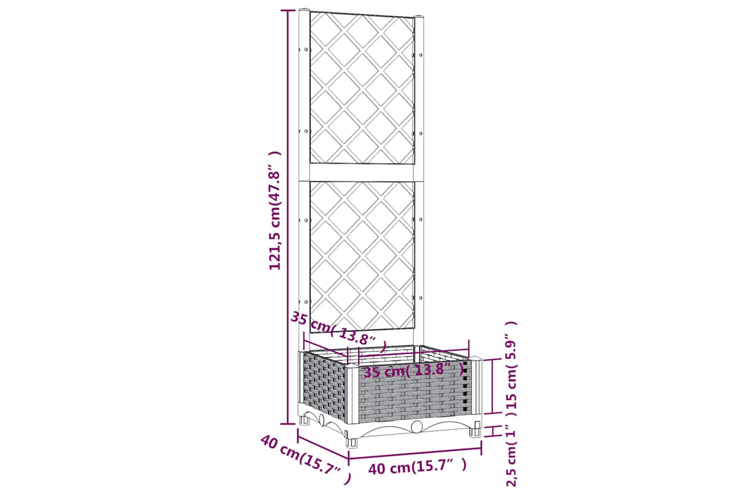 vidaXL Garden Planter With Trellis Dark Grey 40x40x121.5cm Pp-7