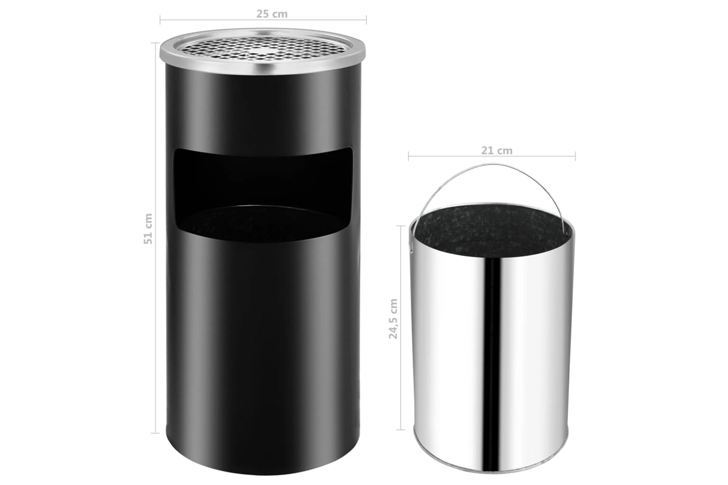 Vidaxl 51096 Wall Ashtray Dustbin Steel 26 L Black-7