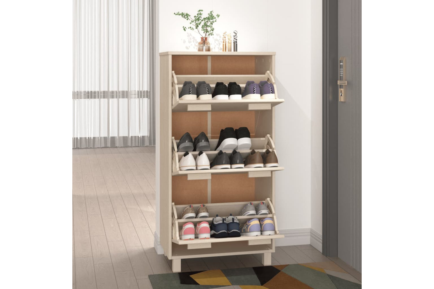 vidaXL Shoe Cabinet Hamar Honey Brown 59.5x35x117cm Solid Wood Pine-5