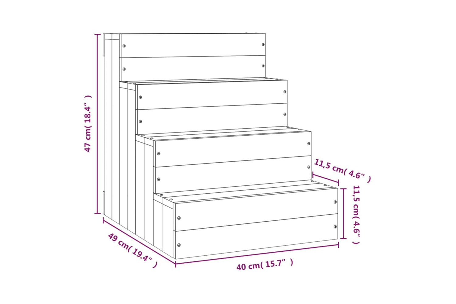 vidaXL 822466 Pet Stair 40x49x47cm Solid Wood Pine-6