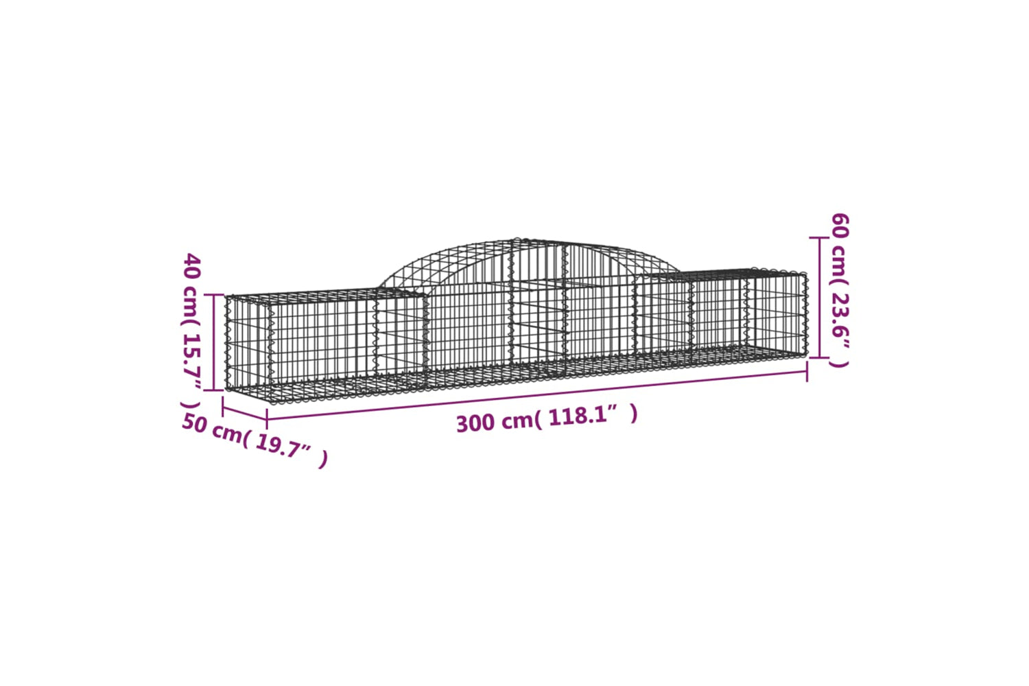 vidaXL 3146655 Arched Gabion Baskets 10 Pcs 300x50x40/60cm Galvanised Iron-5