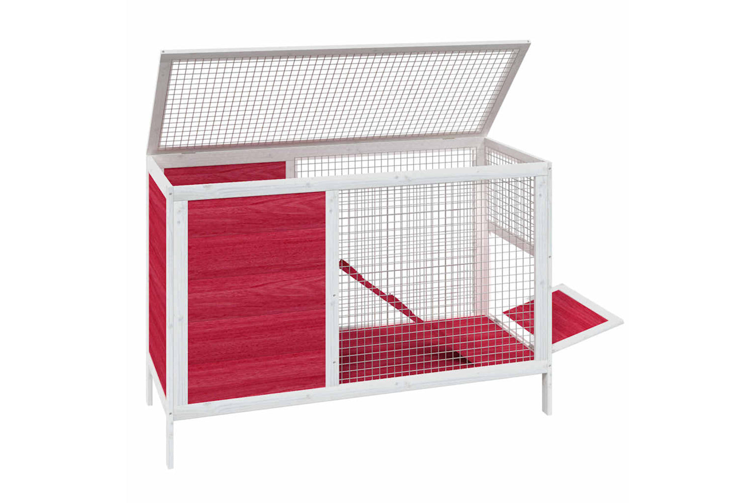 Vidaxl Rabbit Hutch Red 103x44x69.5 Cm Solid Wood Pine-3