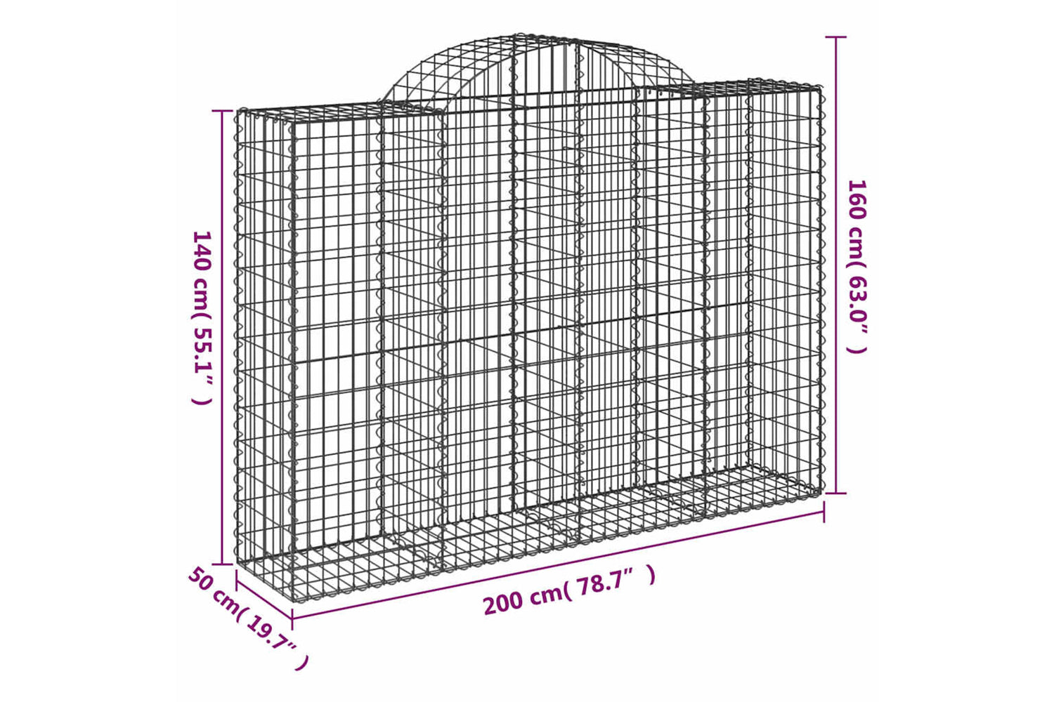 vidaXL 3146365 Arched Gabion Baskets 5 Pcs 200x50x140/160cm Galvanised Iron-5