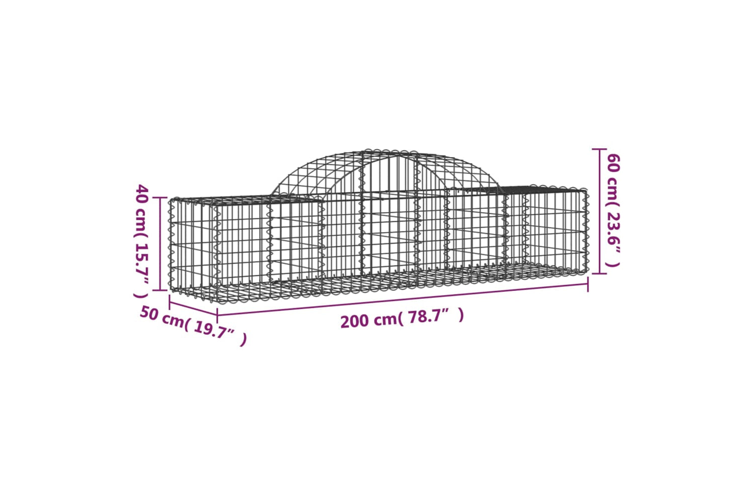 vidaXL 3146266 Arched Gabion Baskets 11 Pcs 200x50x40/60cm Galvanised Iron-5