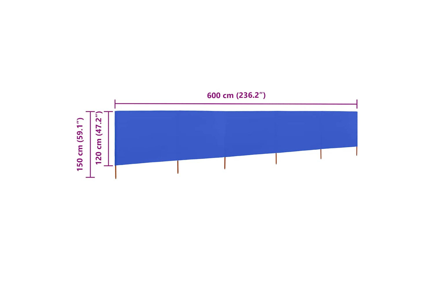vidaXL 47165 5-panel Wind Screen Fabric 600x120cm Azure Blue-6