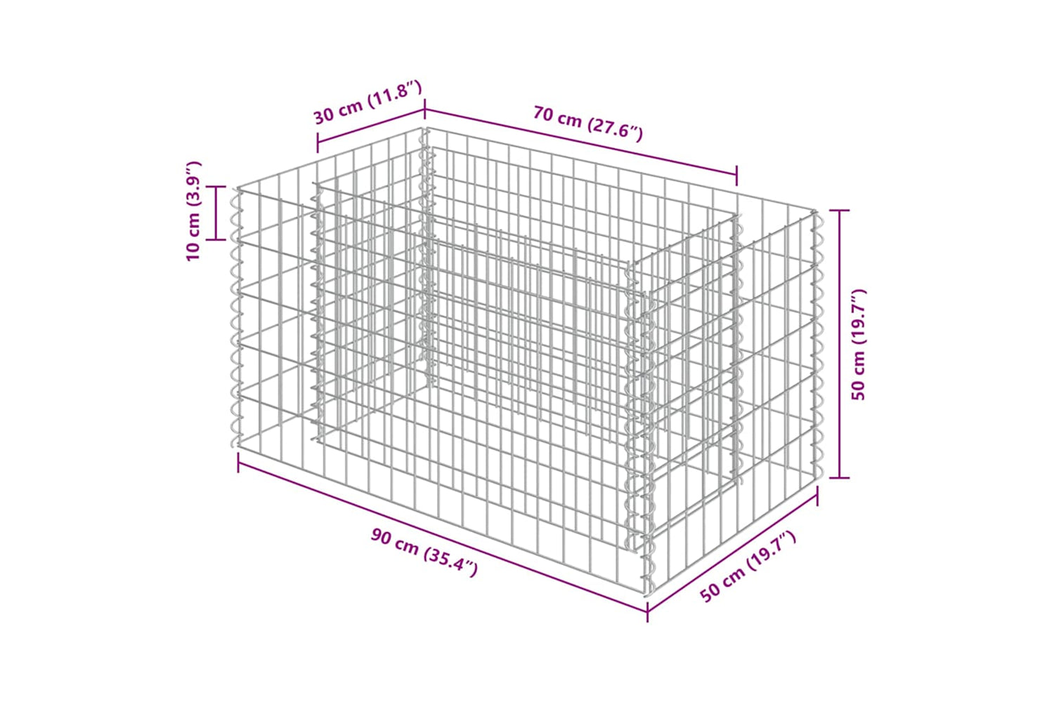 vidaXL 143569 Gabion Raised Bed Galvanised Steel 90x50x50cm-7