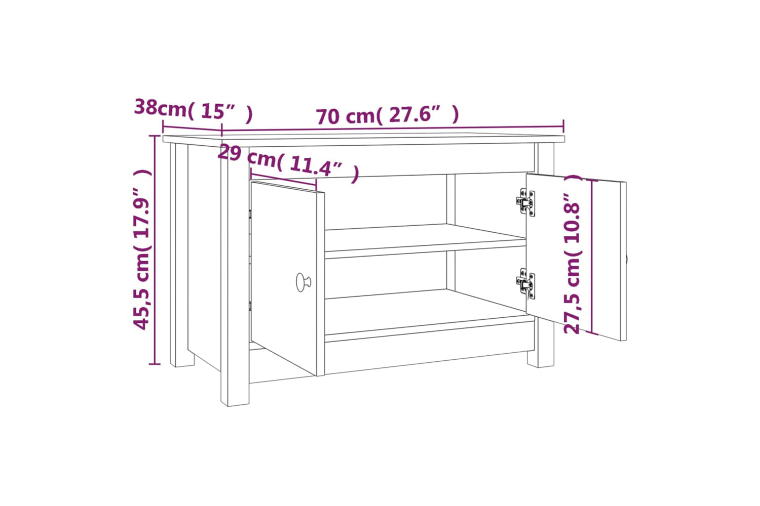 vidaXL 813780 Shoe Cabinet White 70x38x45.5cm Solid Wood Pine-8