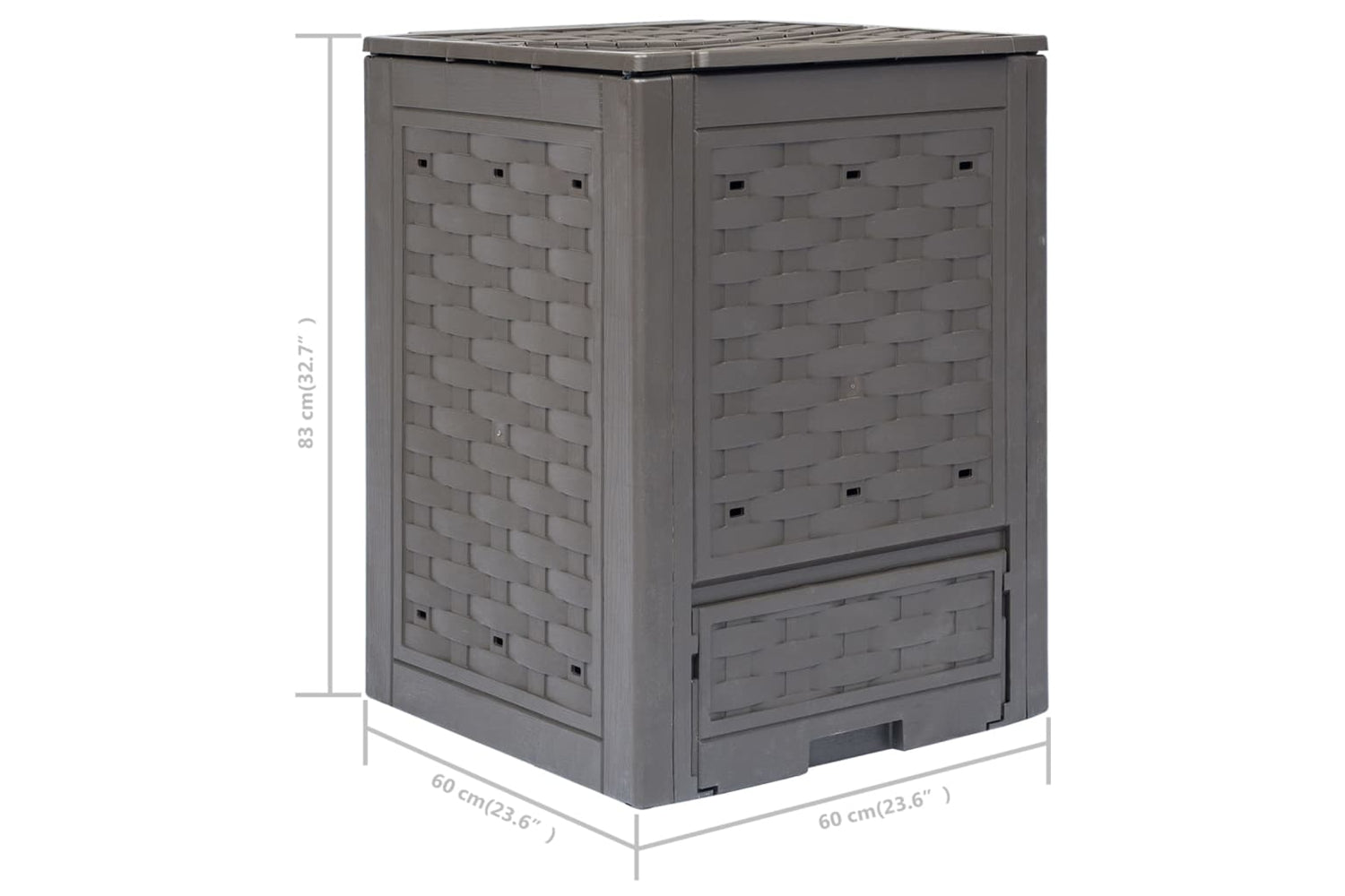 vidaXL 278917 Garden Composters 2 Pcs Brown 60x60x83cm 600 L Plastic Rattan-7